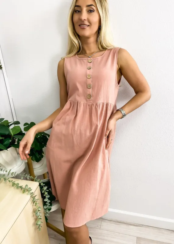 Empire Gathered Button Detail Dress sold by Anna-Kaci