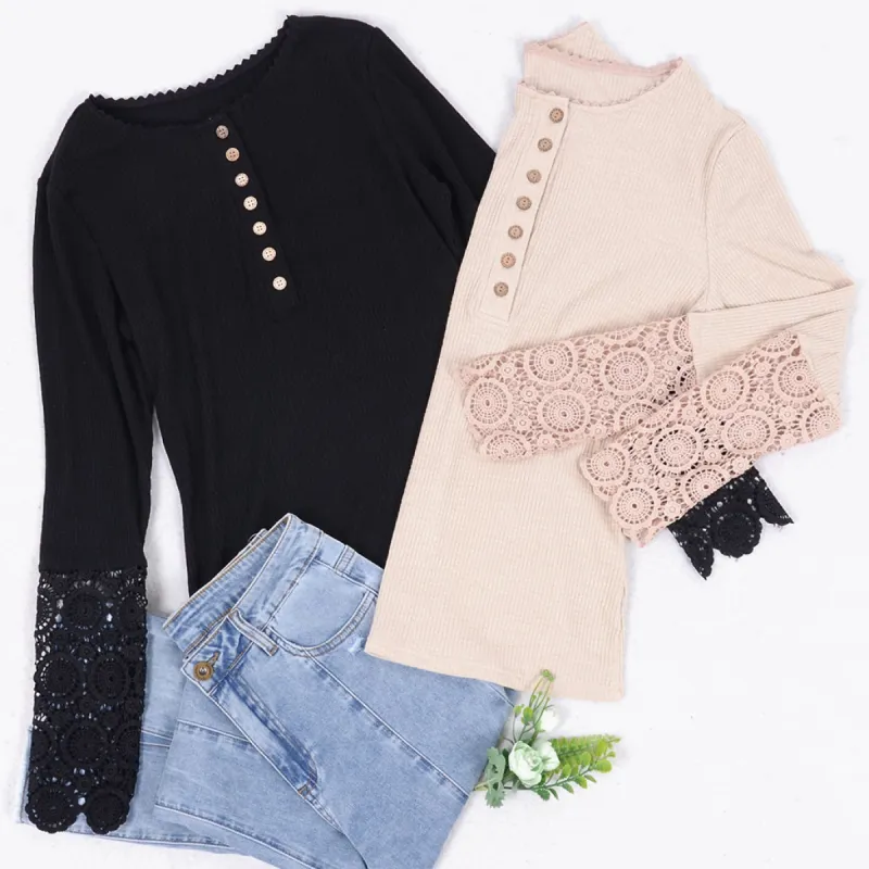 Crochet Lace Detail Shirt sold by Anna-Kaci