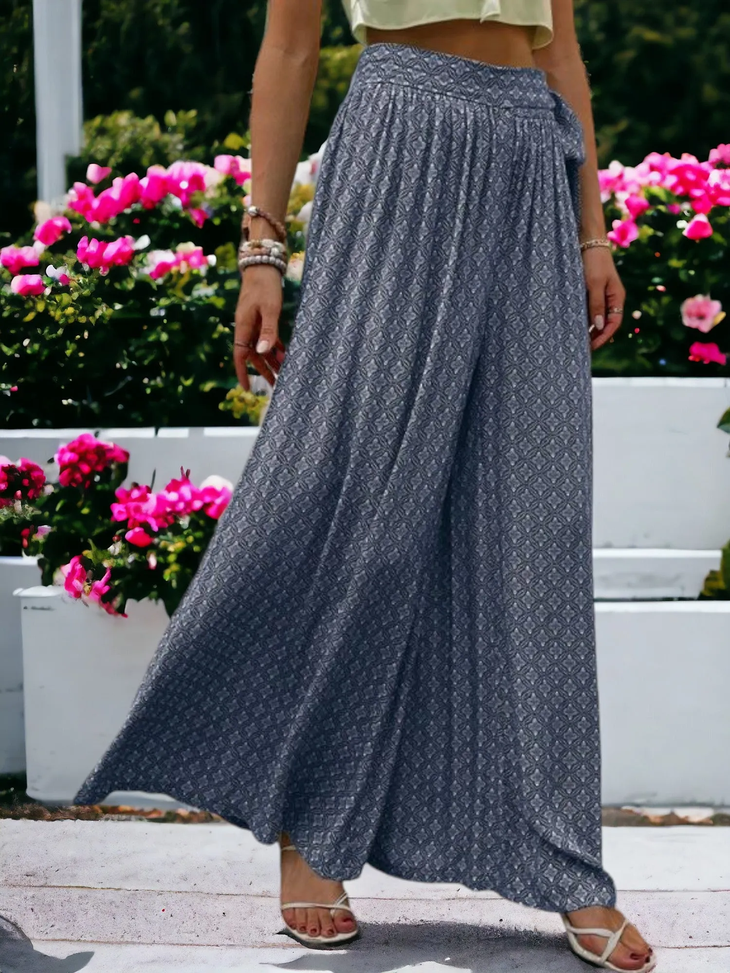 Printed High Waisted Wide Leg Breathable Loose Waist Wrap Pants sold by Anna-Kaci product image thumbnail 4