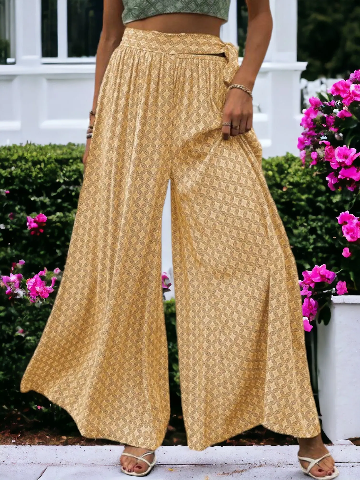 Printed High Waisted Wide Leg Breathable Loose Waist Wrap Pants sold by Anna-Kaci product image thumbnail 2