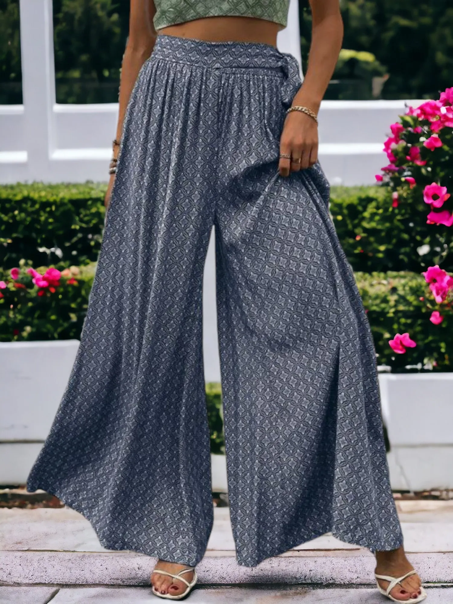 Printed High Waisted Wide Leg Breathable Loose Waist Wrap Pants sold by Anna-Kaci product image thumbnail 5