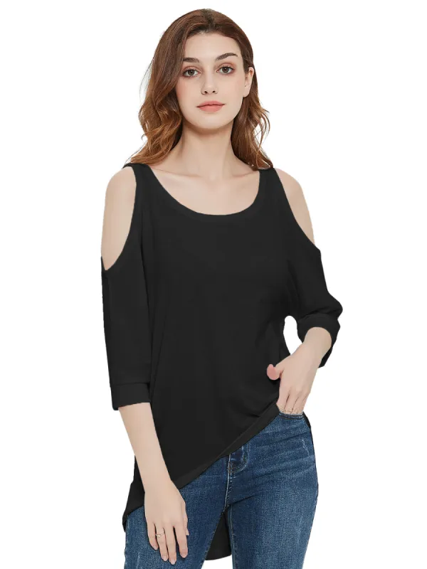 Shoulder Cut-Out Long T-Shirt sold by Anna-Kaci