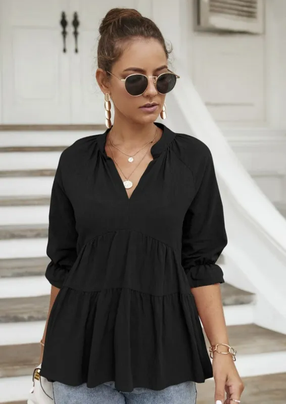 Stand Collar Tiered Blouse sold by Anna-Kaci