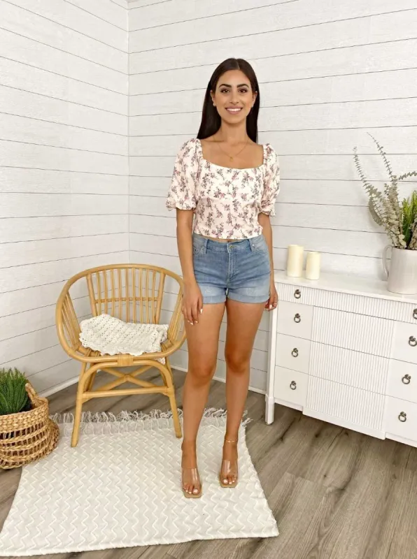 Floral Puff Sleeve Open Tying Back Crop Top sold by Anna-Kaci