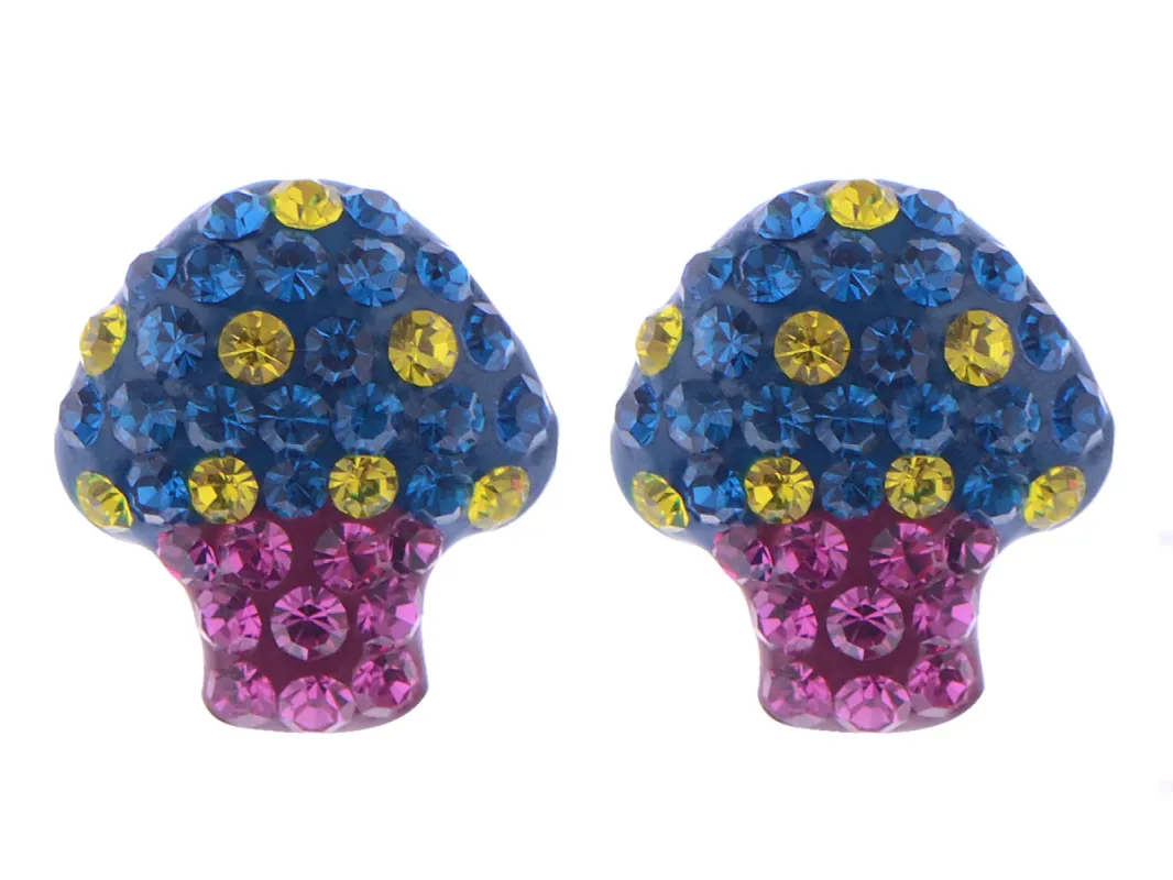 Swarovski Crystal Toadstool Cartoon Sapphire Yellow 925 Mushroom Ag Earrings sold by Anna-Kaci