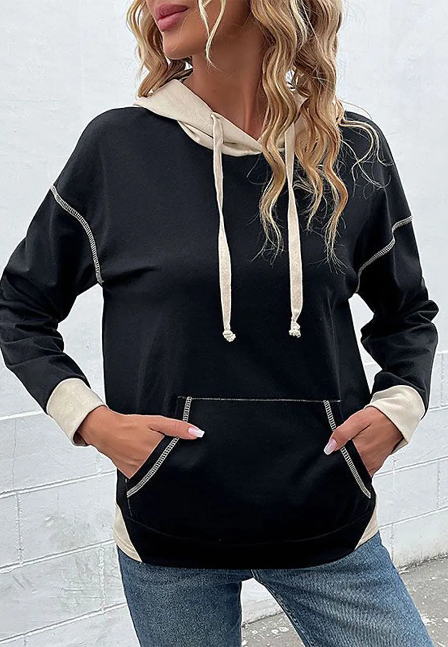 Two Tone Contrast Stitch Hoodie sold by Anna-Kaci product image thumbnail 3