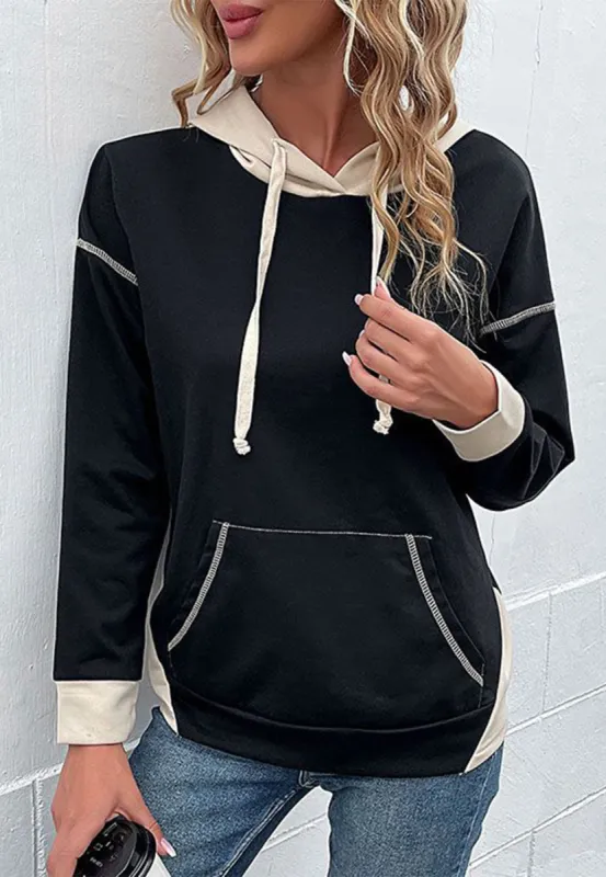Two Tone Contrast Stitch Hoodie sold by Anna-Kaci