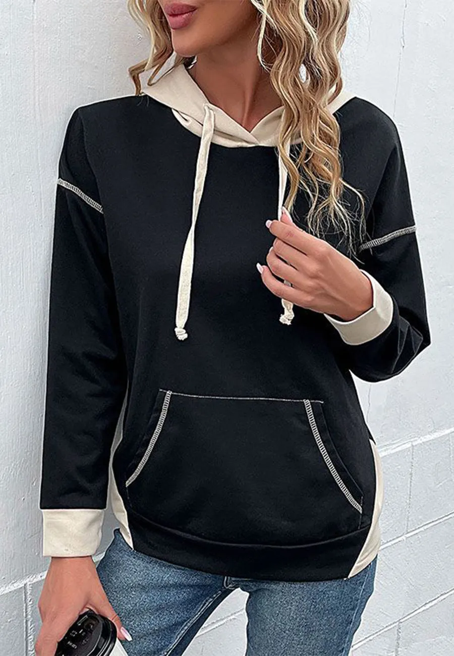 Two Tone Contrast Stitch Hoodie sold by Anna-Kaci