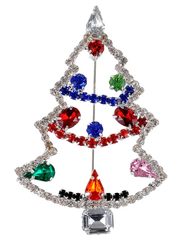 Multi Colored Holiday Christmas Tree Jewel Pin Brooch sold by Anna-Kaci