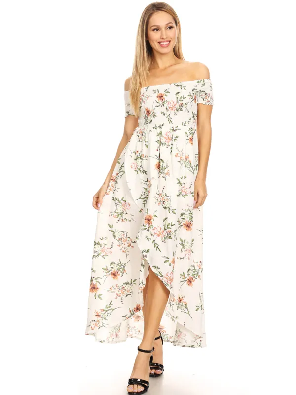 Casual Floral Off-The-Shoulder Maxi Dress sold by Anna-Kaci