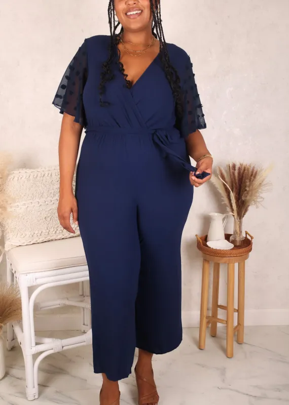 Plus Size Swiss Dot Sleeve Jumpsuit, Navy sold by Anna-Kaci