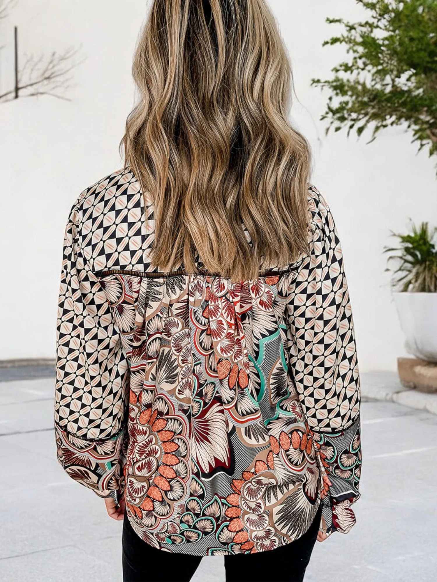 Anna-Kaci Women's Long Sleeve Bohemian Patchwork Print Blouse sold by Anna-Kaci product image thumbnail 4