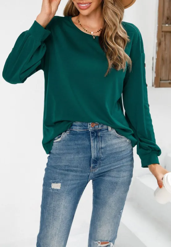 Contrast Side Button Sleeve Sweater sold by Anna-Kaci