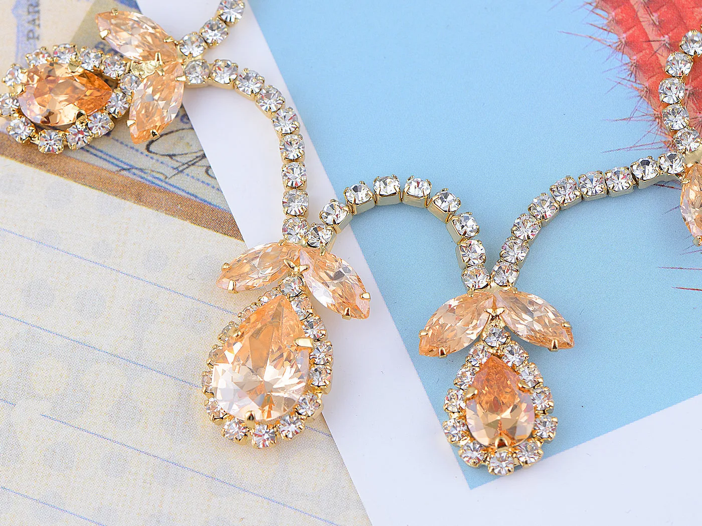 Swarovski Crystal June Topaz Loop Flower Dangle Earring Necklace Set sold by Anna-Kaci product image thumbnail 4