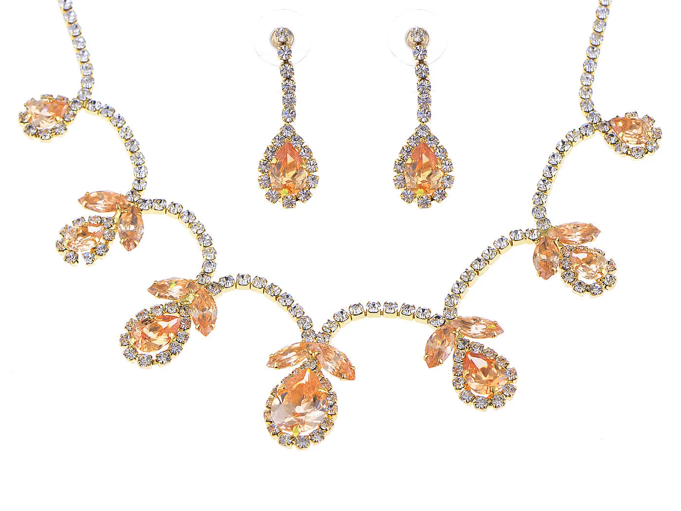 Swarovski Crystal June Topaz Loop Flower Dangle Earring Necklace Set sold by Anna-Kaci