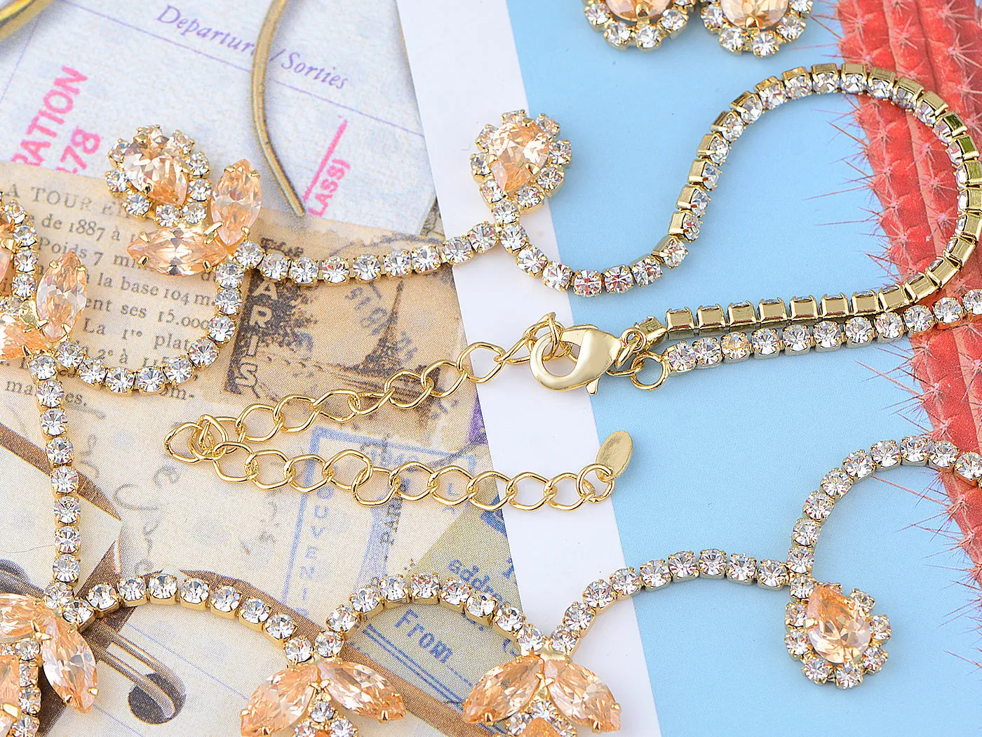 Swarovski Crystal June Topaz Loop Flower Dangle Earring Necklace Set sold by Anna-Kaci product image thumbnail 5