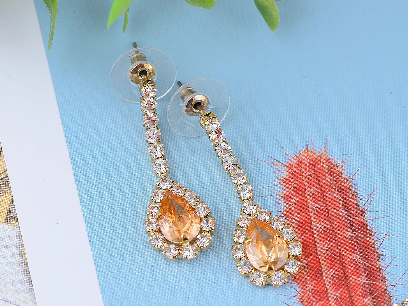 Swarovski Crystal June Topaz Loop Flower Dangle Earring Necklace Set sold by Anna-Kaci product image thumbnail 2