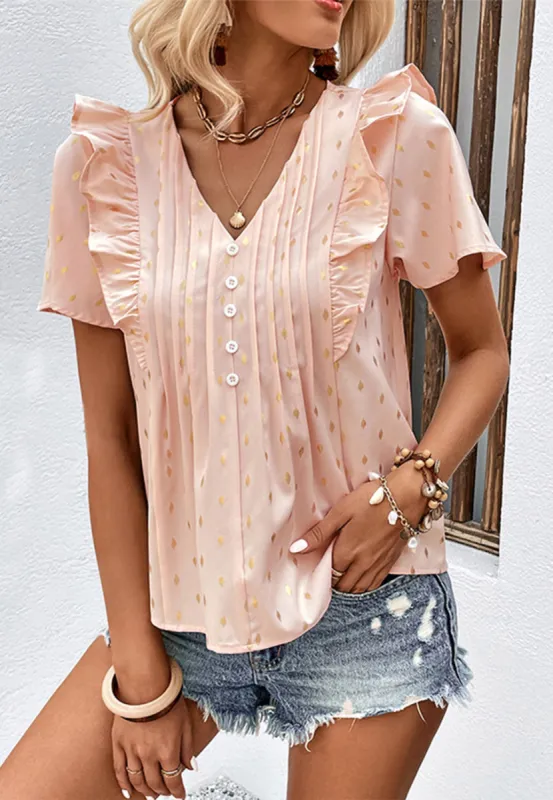 Diamond Print Pleated Front Blouse sold by Anna-Kaci