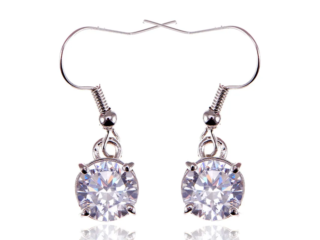 Swarovski Crystal Element Silver Colored Circle Fish Hook Dangle Earrings sold by Anna-Kaci