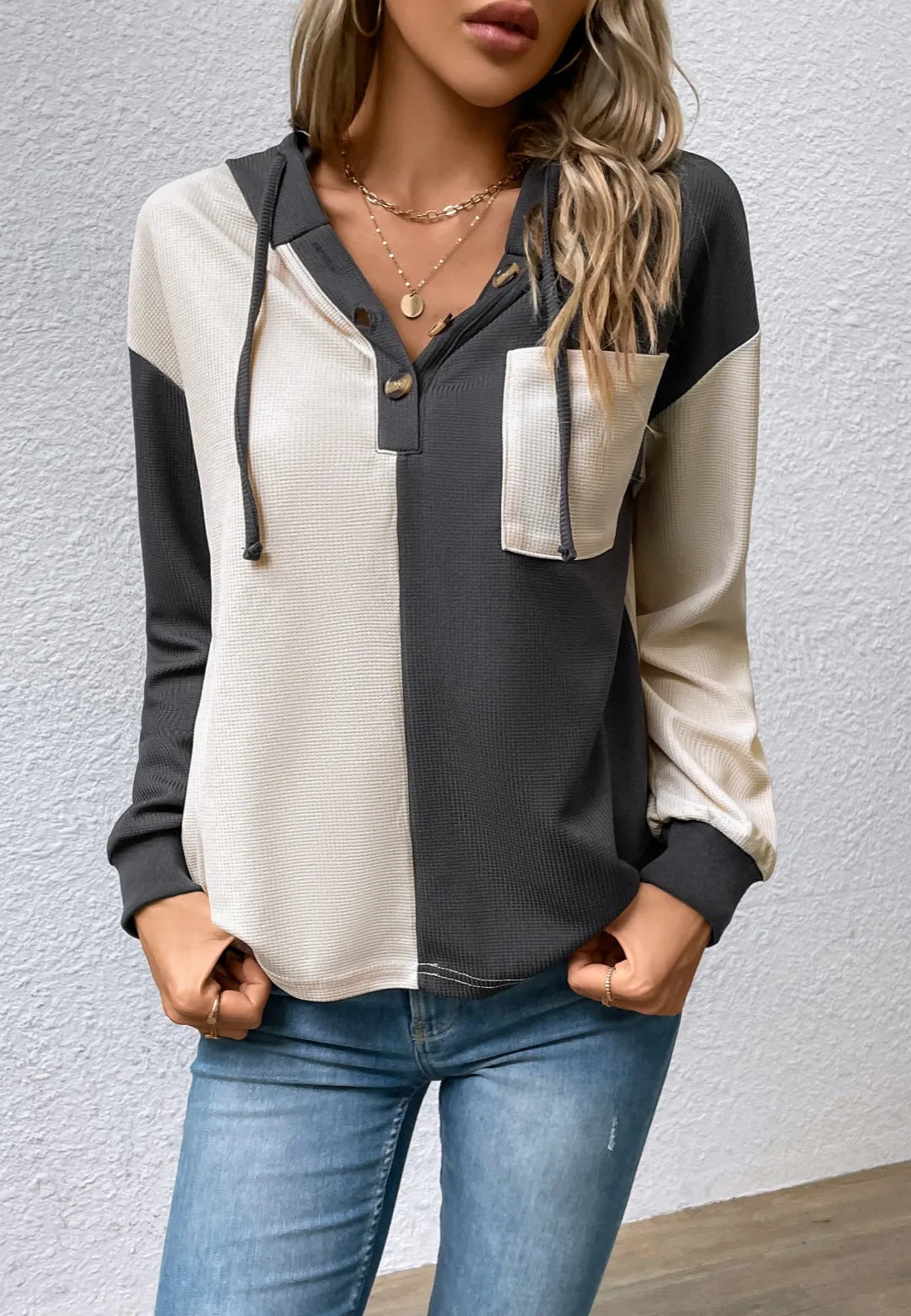 Two Tone Hooded Sweatshirt sold by Anna-Kaci product image thumbnail 3