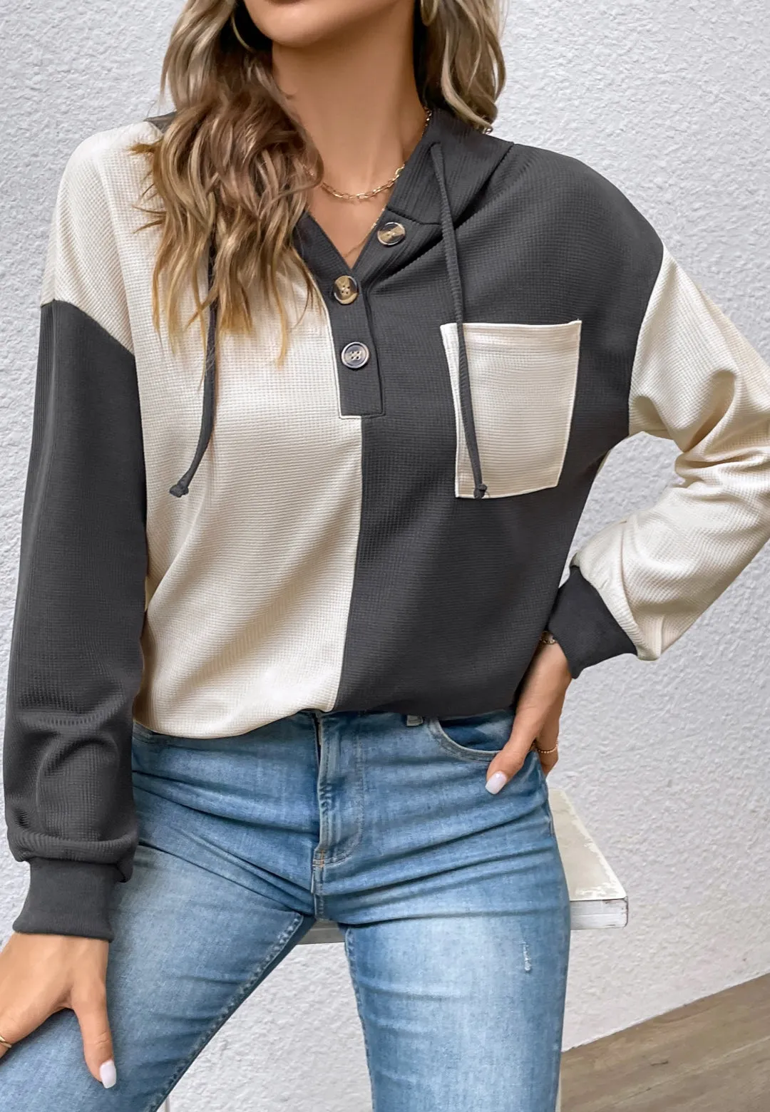 Two Tone Hooded Sweatshirt sold by Anna-Kaci product image thumbnail 5