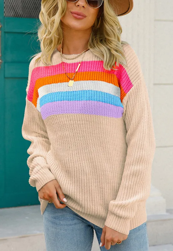 Multicolor Striped Pattern Knit Sweater sold by Anna-Kaci