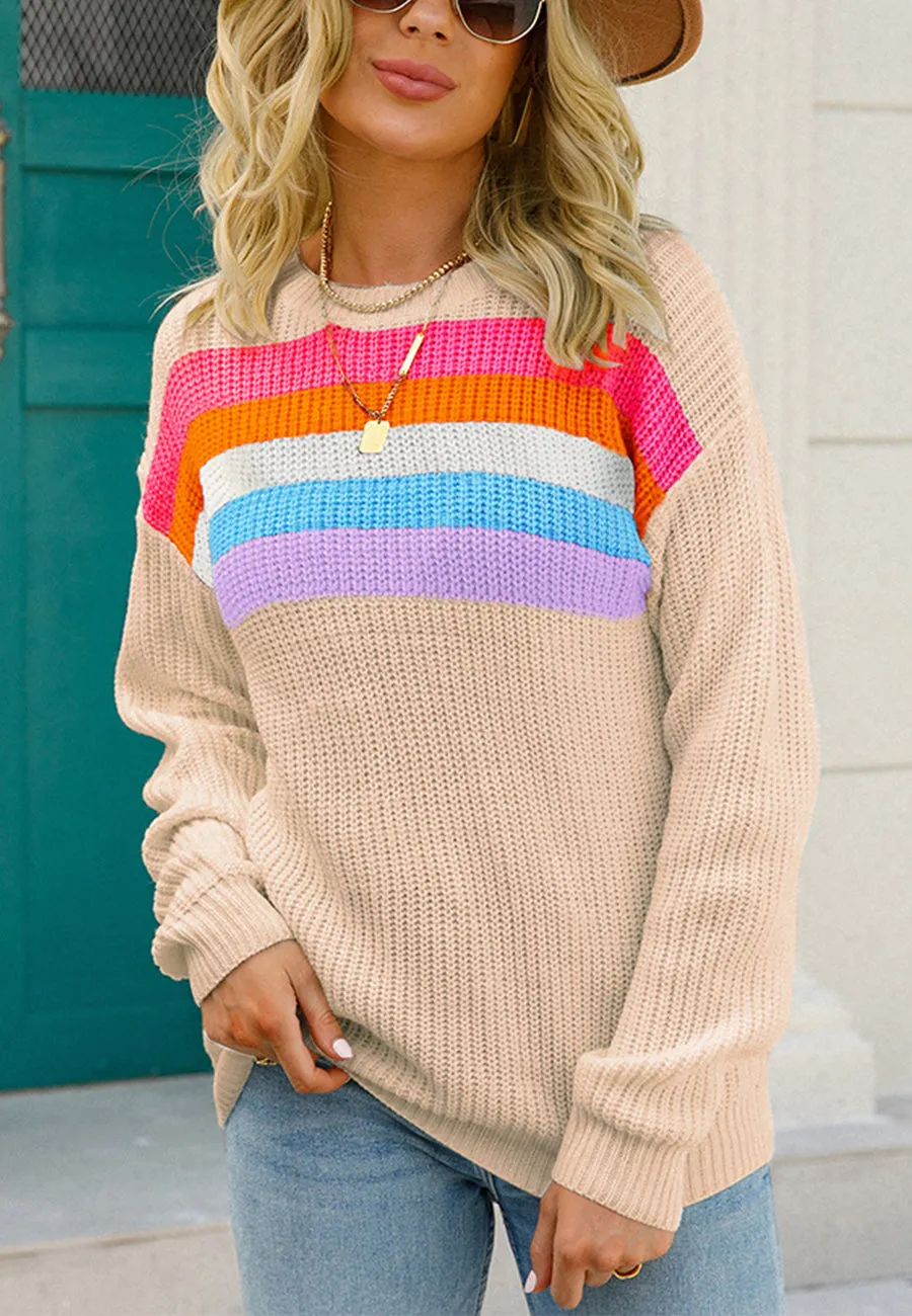 Multicolor Striped Pattern Knit Sweater sold by Anna-Kaci