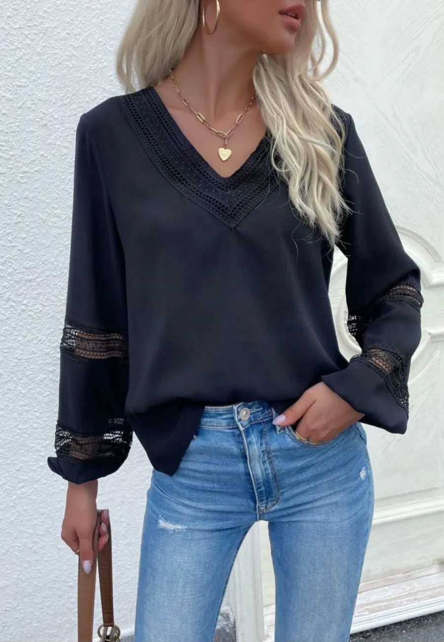 V Neck Crochet Detail Blouse sold by Anna-Kaci product image thumbnail 5