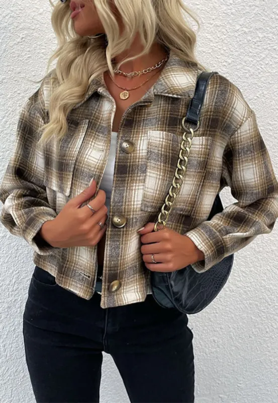 Plaid Print Button Down Jacket sold by Anna-Kaci