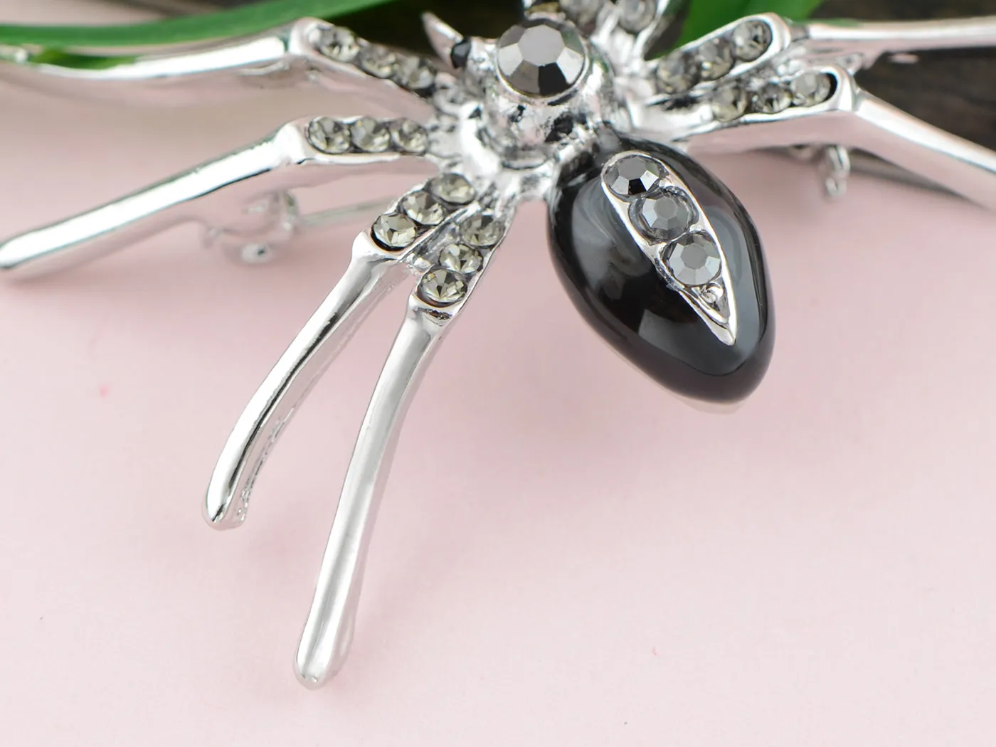 Alilang Silvery Tone Clear Crystal Colored Rhinestones Black Creepy Spider Bug Brooch Pin, Black & Silver sold by Anna-Kaci product image thumbnail 4