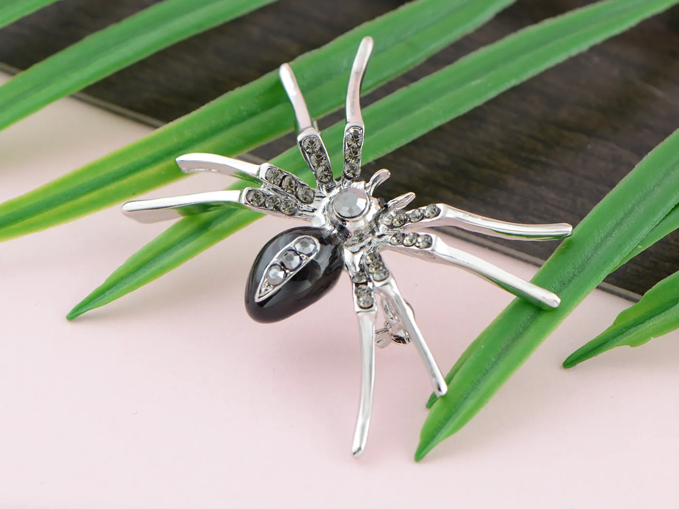 Alilang Silvery Tone Clear Crystal Colored Rhinestones Black Creepy Spider Bug Brooch Pin, Black & Silver sold by Anna-Kaci product image thumbnail 2