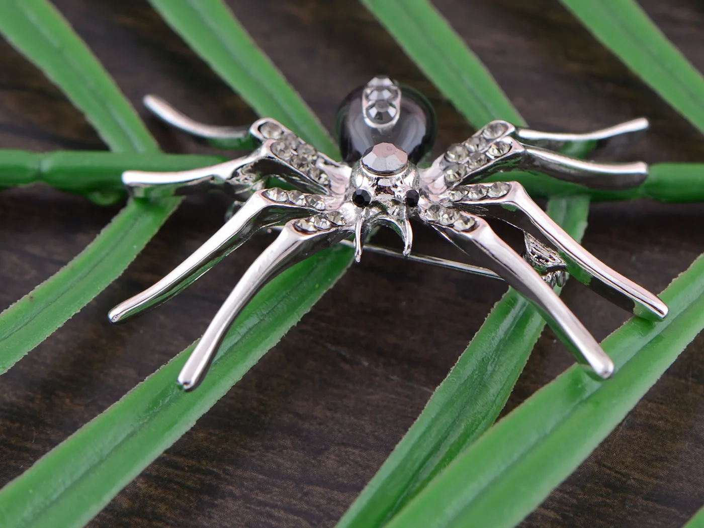 Alilang Silvery Tone Clear Crystal Colored Rhinestones Black Creepy Spider Bug Brooch Pin, Black & Silver sold by Anna-Kaci product image thumbnail 3