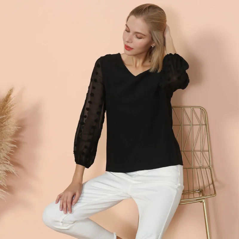 Clip Dot Long Sleeve Blouse sold by Anna-Kaci