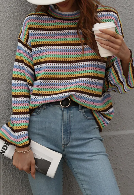 Colorful Striped Crochet Knit Sweater sold by Anna-Kaci