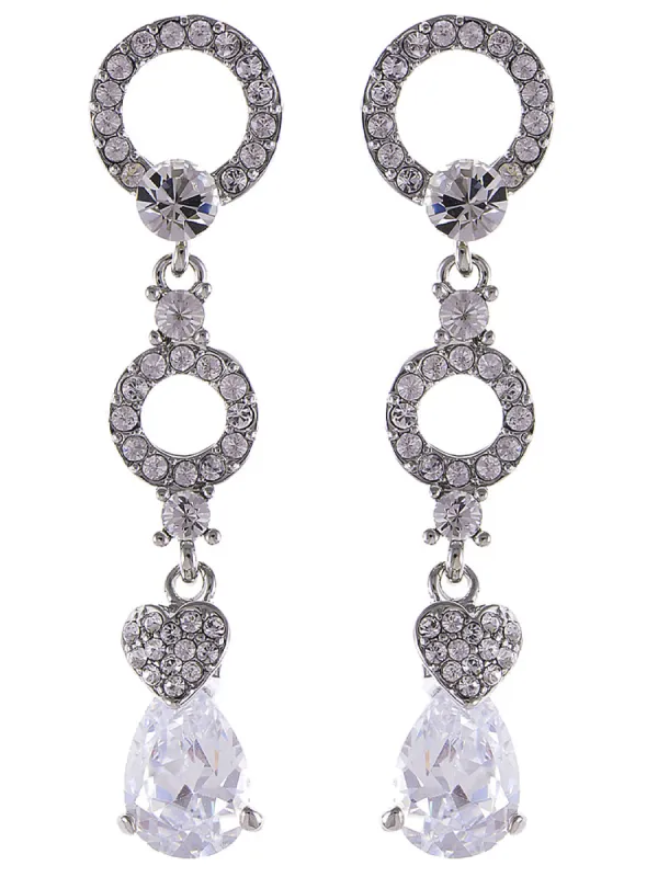 Silver Circles With Heart Shape Teardrop Dangle Earrings sold by Anna-Kaci
