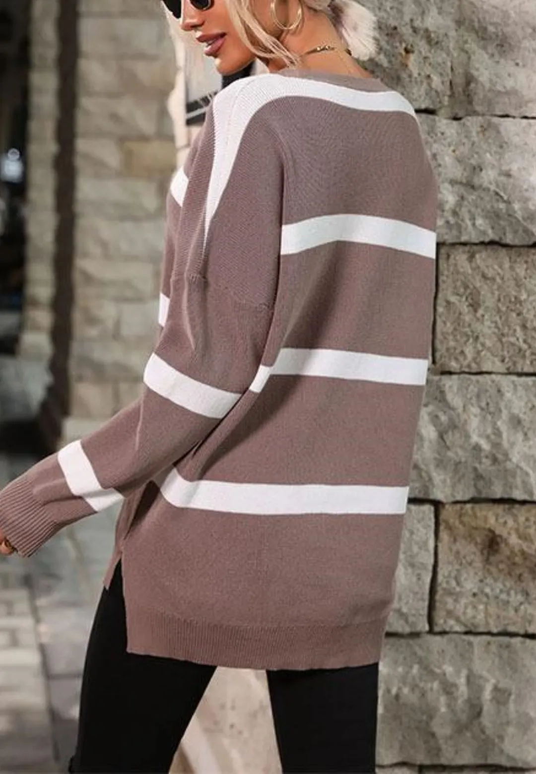 Striped Pattern Button Detail Sweater sold by Anna-Kaci product image thumbnail 4