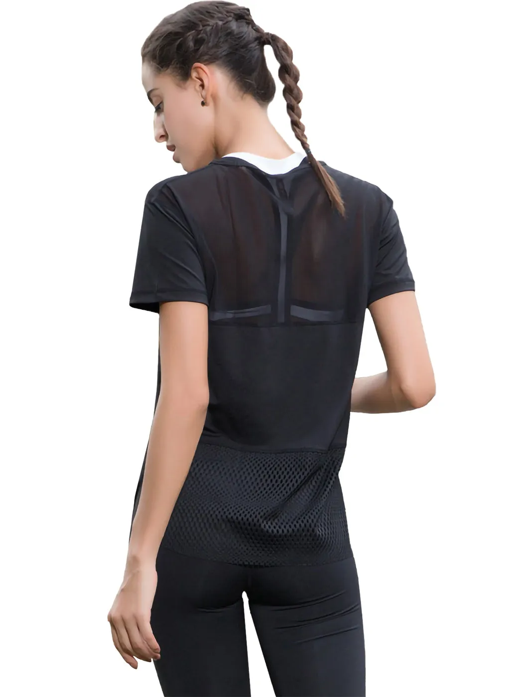 Workout Tops Short Sleeve Mesh Side Split Casual Loose Tank Tops sold by Anna-Kaci product image thumbnail 2