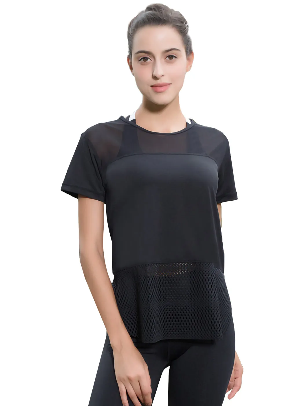 Workout Tops Short Sleeve Mesh Side Split Casual Loose Tank Tops sold by Anna-Kaci