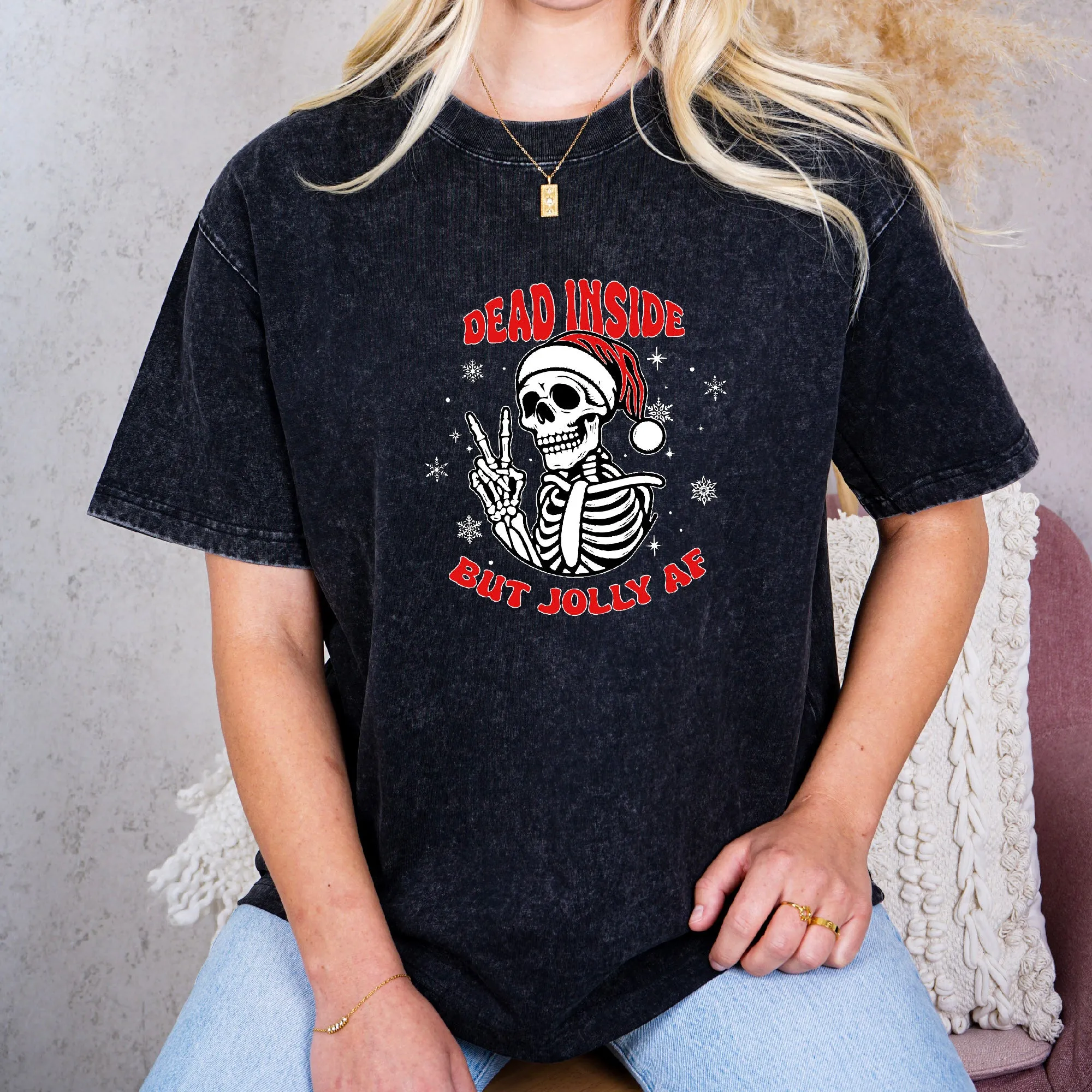 Embrace the Dash Humor: 'Dead Inside but Jolly AF' Holiday Tee sold by Anna-Kaci