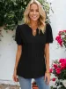 Puffed Sleeve Eyelet Embrodiered Pleated V-Neck Tee sold by Anna-Kaci