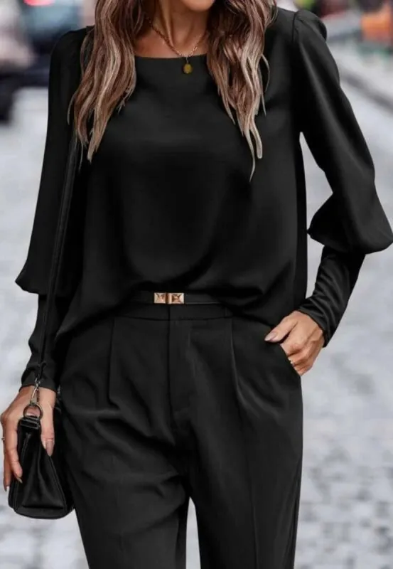 Gigot Sleeve Button Back Blouse sold by Anna-Kaci