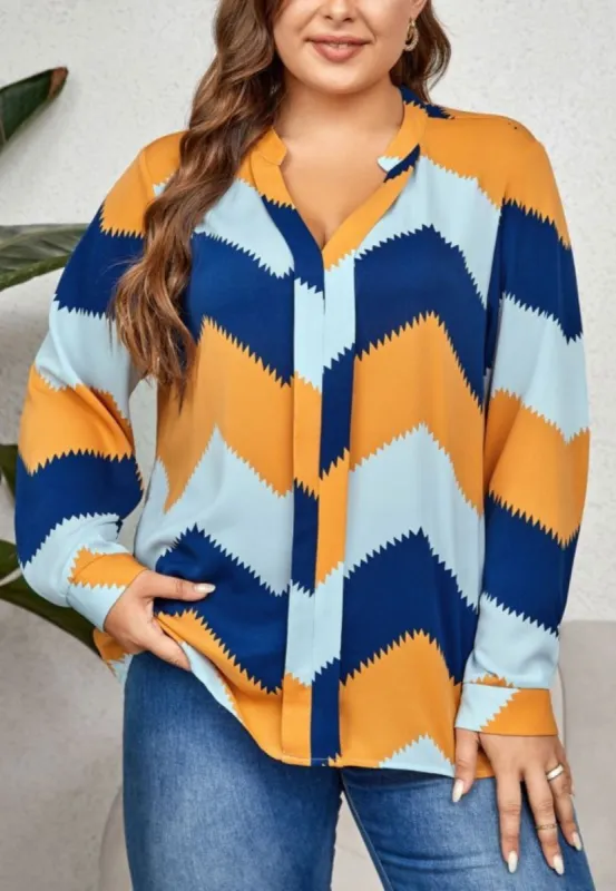 Plus Multicolor Chevron Print Blouse sold by Anna-Kaci