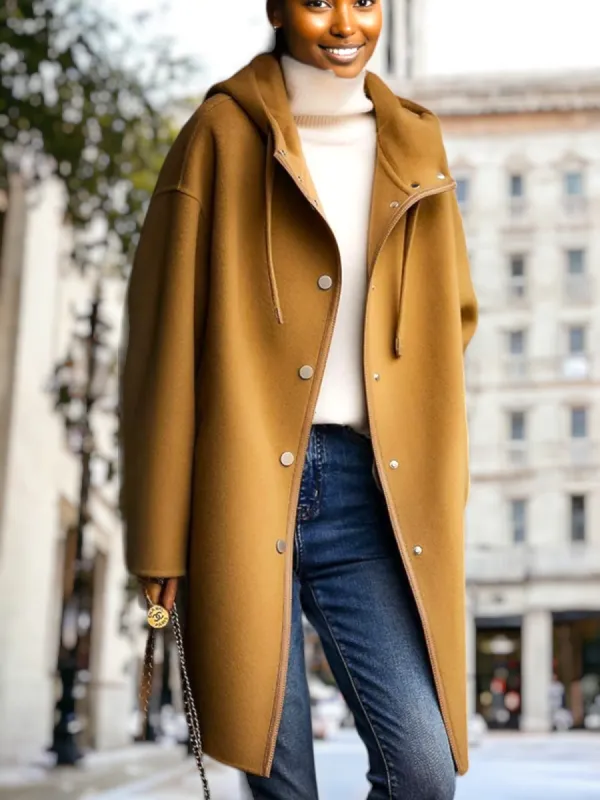 Hooded Spliced Loose Long Sleeve Woolen Coat Jacket sold by Anna-Kaci
