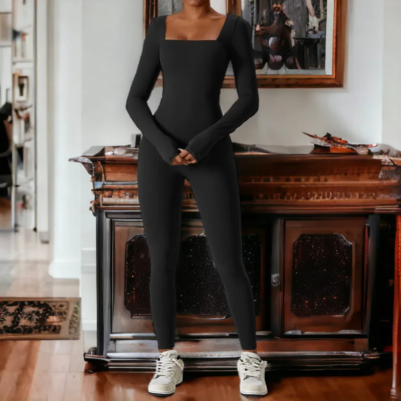 Square Neck Unitard Jumpsuit sold by Anna-Kaci