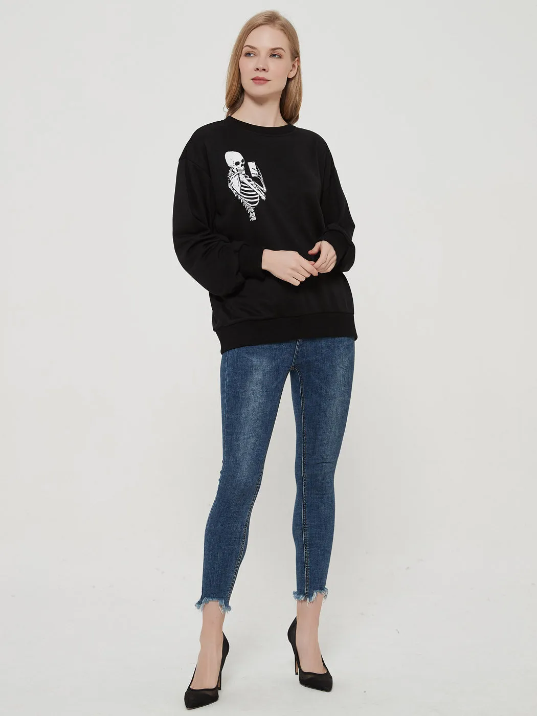 Round Neck Skull Motiff Sweatshirt Pullover sold by Anna-Kaci product image thumbnail 5