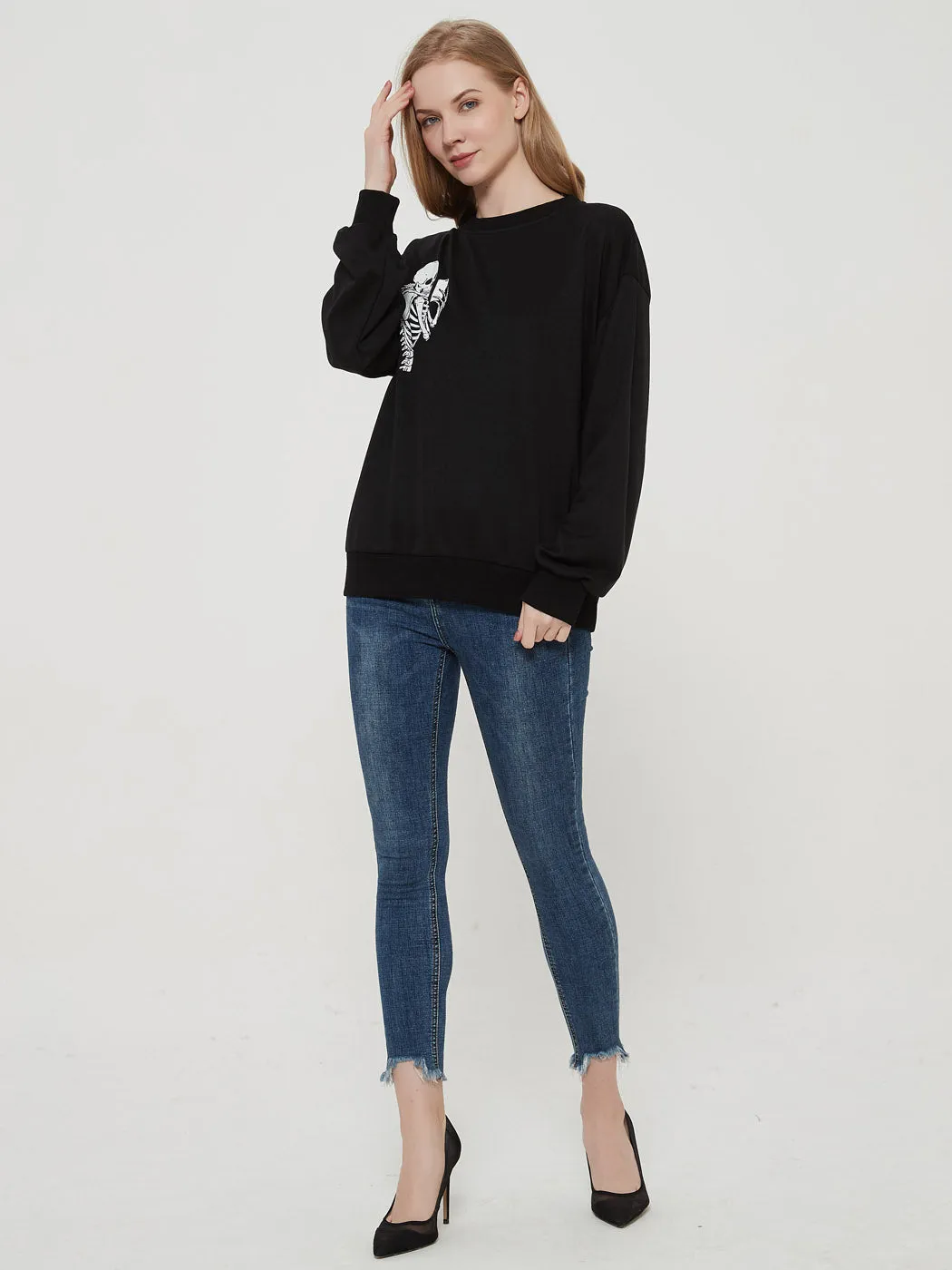 Round Neck Skull Motiff Sweatshirt Pullover sold by Anna-Kaci product image thumbnail 3