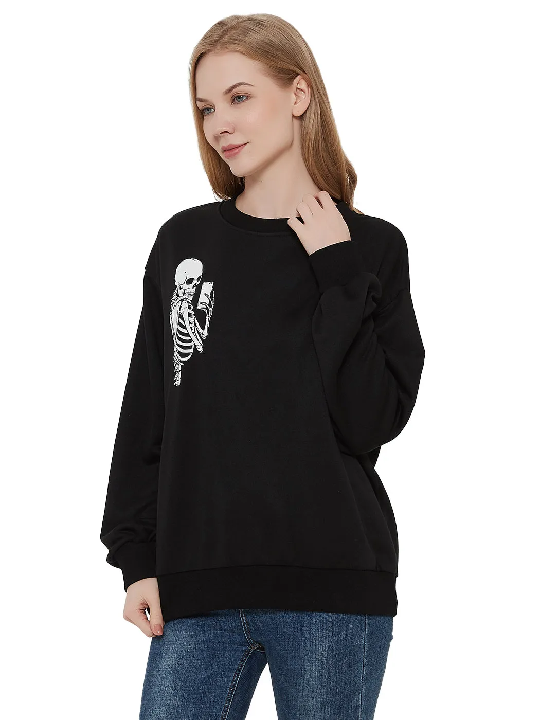 Round Neck Skull Motiff Sweatshirt Pullover sold by Anna-Kaci