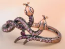 Copper Amethyst Twin Serpents Snake Bracelet Bangle sold by Anna-Kaci