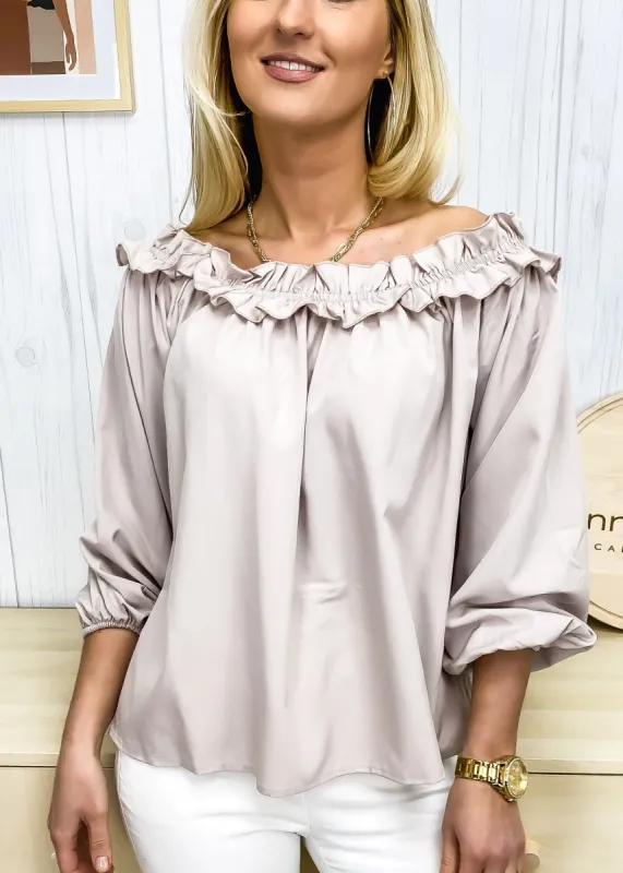 Ruffle Trim Off-Shoulder Top sold by Anna-Kaci