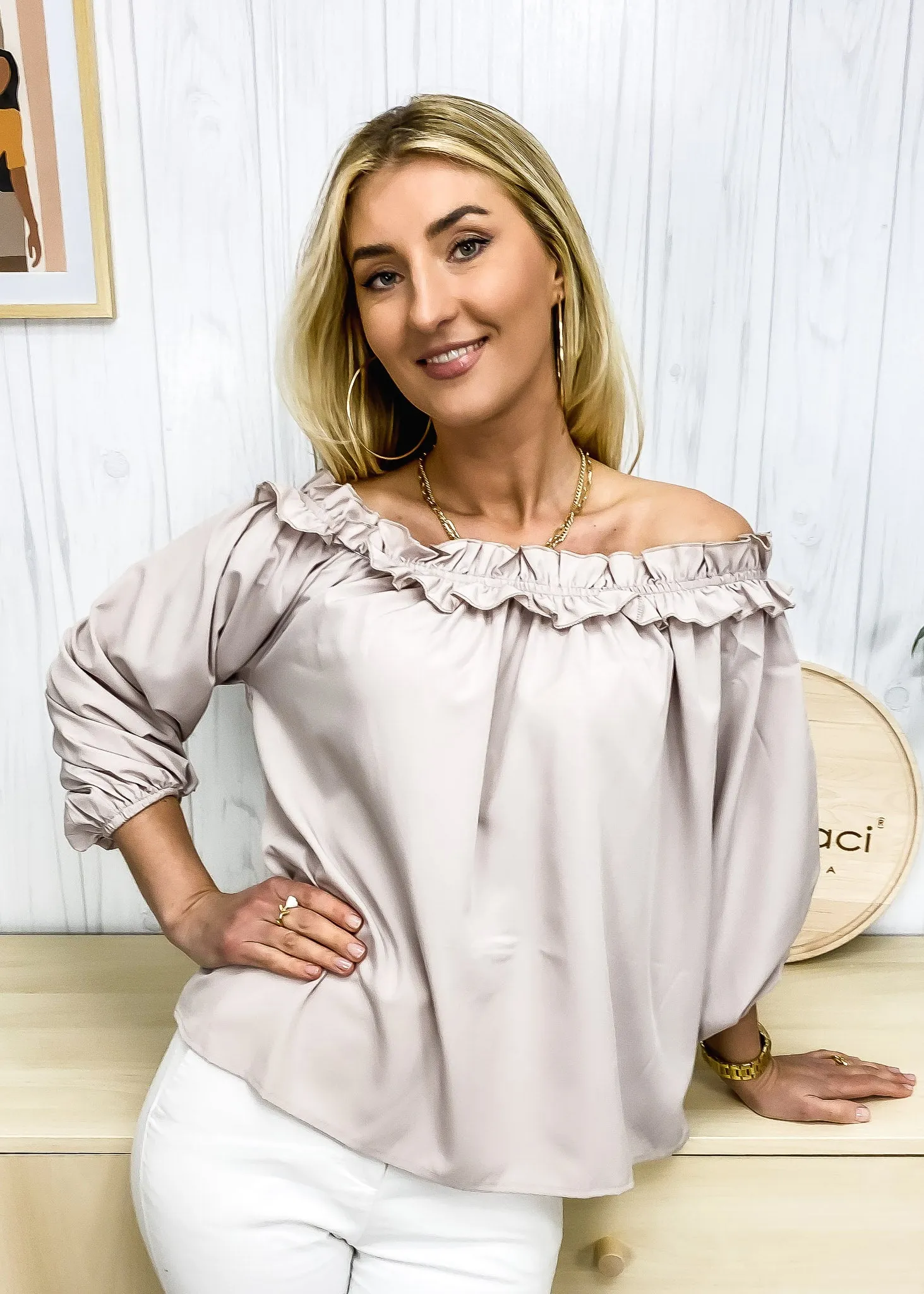 Ruffle Trim Off-Shoulder Top sold by Anna-Kaci product image thumbnail 4